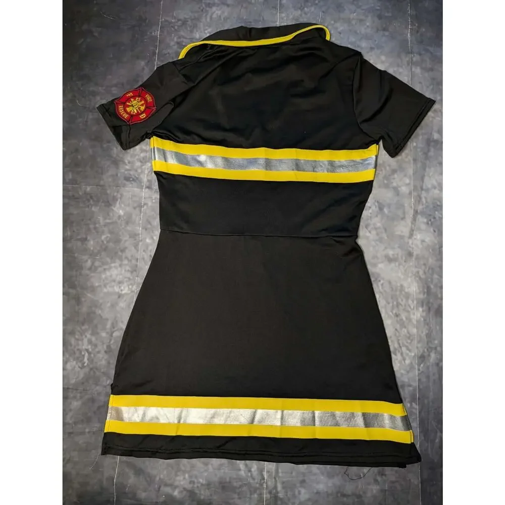 Spirit Halloween Flirty Sexy Firefighter Mini Dress Costume Black Size M - Picture 4 of 9